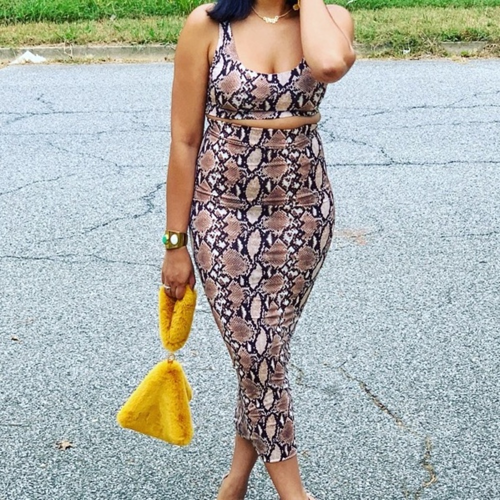 Sexy Two-Piece Midi Dress Crop Top and Midi Skirt